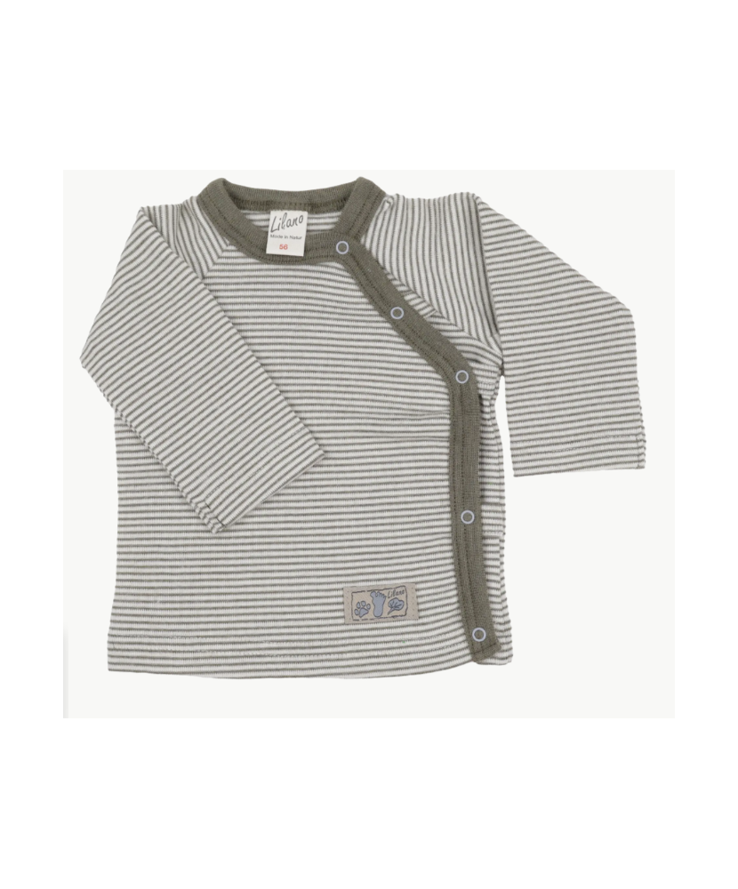 Lilano Wickelshirt Wolle/Seide khaki geringelt