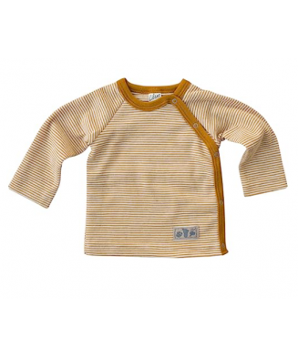 Lilano Wickelshirt Wolle/Seide Curry, geringelt